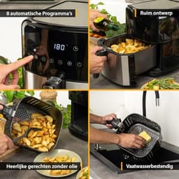 Airfryer 5L met Digitale Timer en 8 Programma's | Roestvrijstalen Mand | Gezond Frituren tot 200°C — thumbnail 2