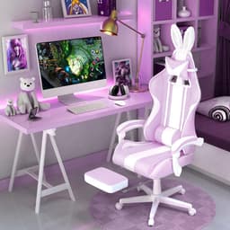 Soontrans - Gamingstoel - Ergonomische Gamingfauteuil - Voetsteun PC -Stoel - Gamingstoel Met Hoofdsteun - Lendenkussen Racecomputerstoel Met Konijnenoren - Ergonomische Bureaustoel -Paars — thumbnail 2
