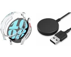 Strap-it TPU case transparant + oplaadkabel – geschikt voor Samsung Galaxy Watch 6 40mm – schokbestendig beschermhoesje & duurzame oplader