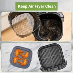 Set van twee vierkante siliconen bakplaten - Compatibel met Alyvisun siliconen airfryer-accessoires - Opvouwbaar en ovenbestendig - Airfryer, magnetron en ovenbestendig - Groente + grijs — thumbnail 4