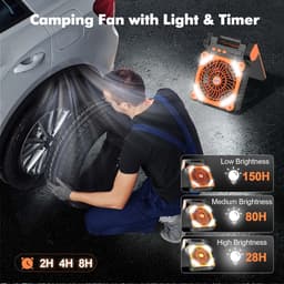 Camping ventilator op zonne-energie met verlichting – oplaadbare outdoor ventilator met led lantaarn en lange batterijduur — thumbnail 2