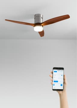 CREATE - Plafondventilator 40W silent 100% hout (Ø132cm) (ruimtes 10m²-25m²) - Nikkel / Donker hout - Met licht - WIFI + Afstandsbediening - WIND CALM NATURAL WOOD — thumbnail 1