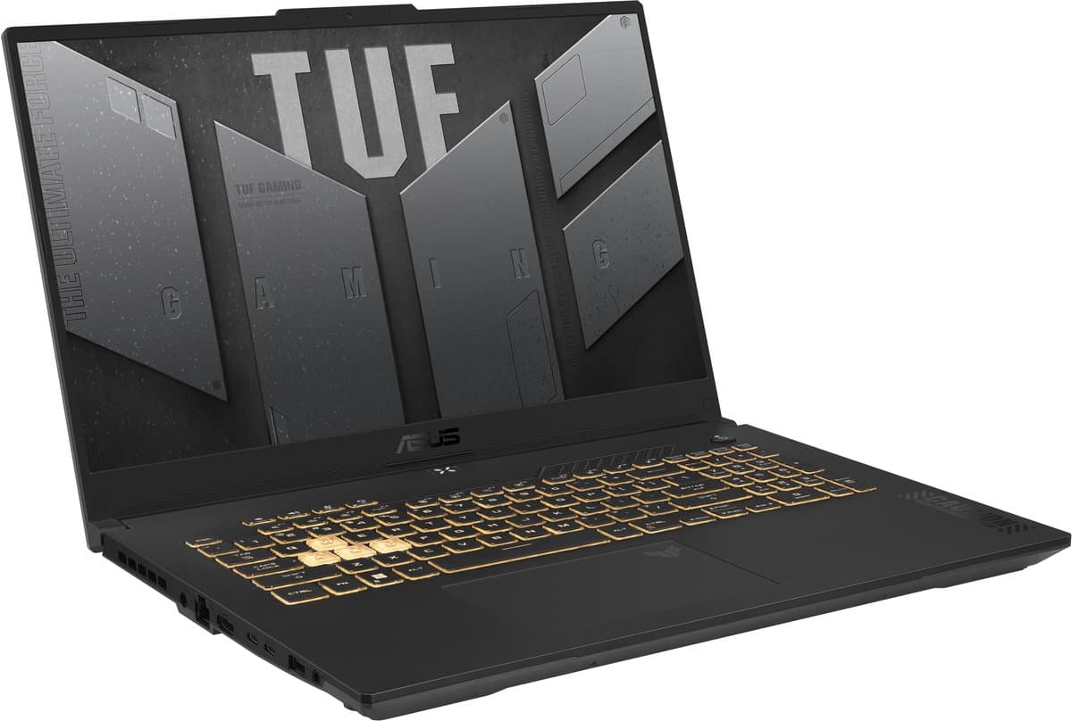 ASUS TUF Gaming F17 FX707VJ-RB53-CA Intel Core 5 210H Laptop 43,9 cm (17.3") Full HD 16 GB DDR4-SDRAM 512 GB SSD NVIDIA GeForce RTX 3050 Wi-Fi 6 (802.11ax) Windows 11 Home Zwart, Grijs — afbeelding 1