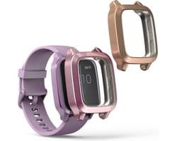 kwmobile 2x smartwatch hoes geschikt voor Garmin Venu Sq Music / Sq hoesje - Siliconen sporthorloge cover - Activity tracker case in oudroze / roségoud