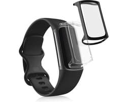 kwmobile 2x smartwatch hoes geschikt voor Fitbit Charge 6 / Charge 5 hoesje - Siliconen sporthorloge cover - Activity tracker case in transparant / zwart