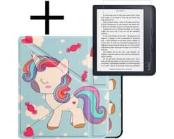Hoes Geschikt voor Kobo Libra 2 Hoesje Bookcase Cover Book Case Hoes Sleepcover Trifold Met Screenprotector - Eenhoorn