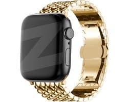 Bandz stalen band 'Dragon' geschikt voorApple Watch Series 1/2/3/4/5/6/7/8/9/10/11/SE/SE2/SE3 - Maat: 38 / 40 / 41 / 42mm - Hoogwaardig stalen materiaal smartwatch bandje - Inclusief inkortset - gouden metalen Apple Watch bandje