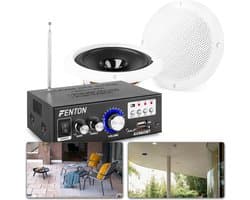 Weerbestendige 6.5 speakerset + versterker en kabel voor muziek op terras of veranda