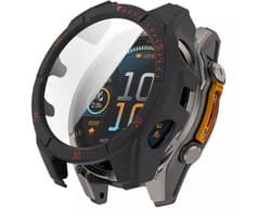 Strap-it Hard case hoesje met ingebouwde screen protector - geschikt voor de Garmin Fenix 8 - 51mm AMOLED (zwarte kleur met rode accenten)
