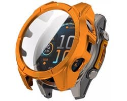 Strap-it Hard case hoesje met ingebouwde screen protector - geschikt voor de Garmin Fenix 8 - 51mm AMOLED (oranje kleur met groene accenten)