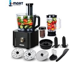 J-Mart 6 in 1 Keukenmachine - Blender - Bonen Slijper - Citruspers - Incl. Deeghaak/Deegmes/ 3 Snij- en Raspschijven - Grijs