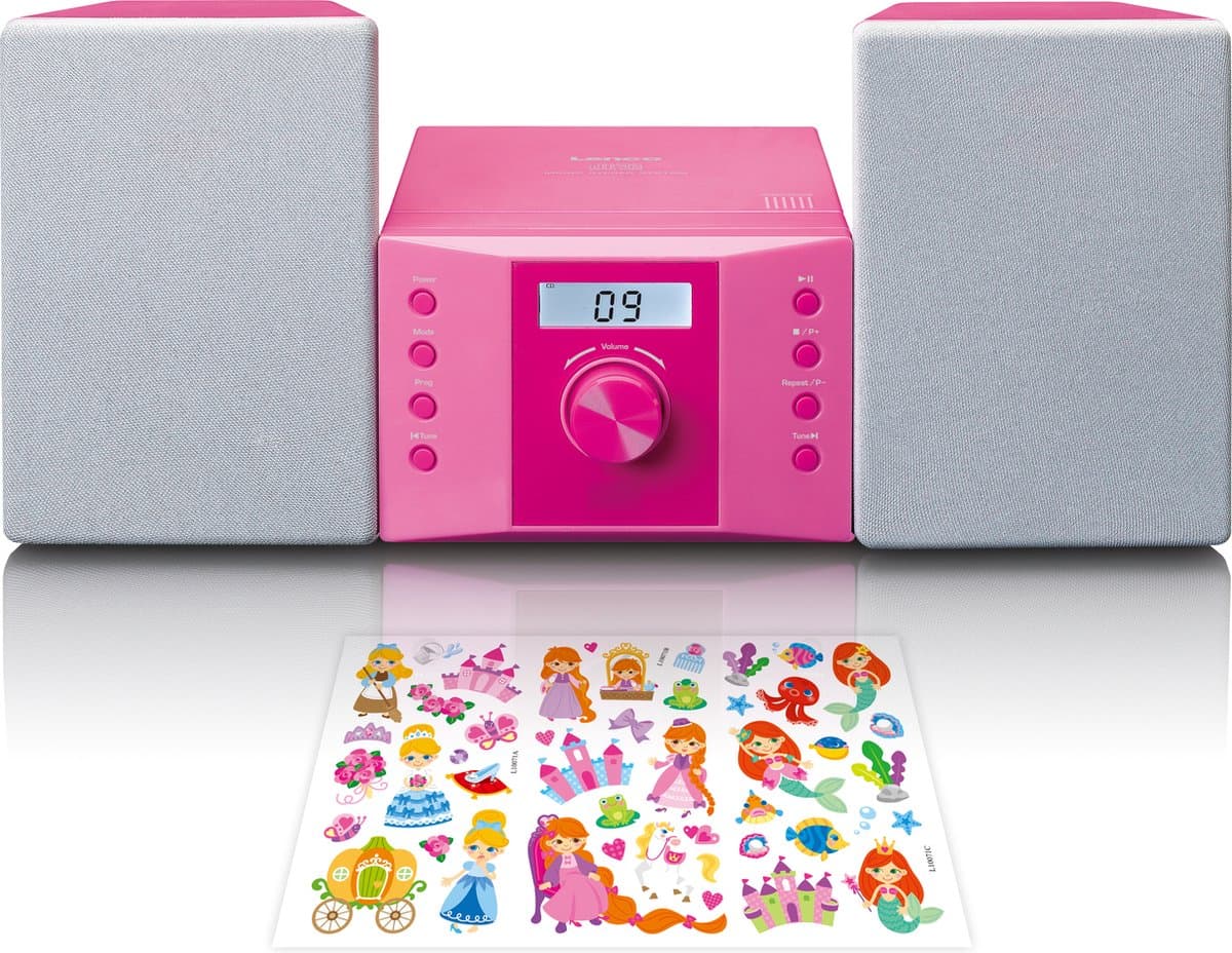 Lenco MC-013 - Stereo set met CD speler, AUX en stickersset - Roze — afbeelding 1