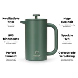 Vatten® Premium RVS French Press - Donkergroen - 1 Liter - Dubbelwandige Koffiemaker - Cafetière — thumbnail 3