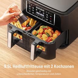 Equivera Dubbele Airfryer - Dubbele Mand - Dual Cook - Heteluchtfriteuse - Verschillende Programma's - Dual Zone - Mega — thumbnail 5