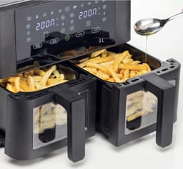 Equivera Dubbele Airfryer - Dubbele Mand - Dual Cook - Heteluchtfriteuse - Verschillende Programma's - Dual Zone - Mega — thumbnail 4
