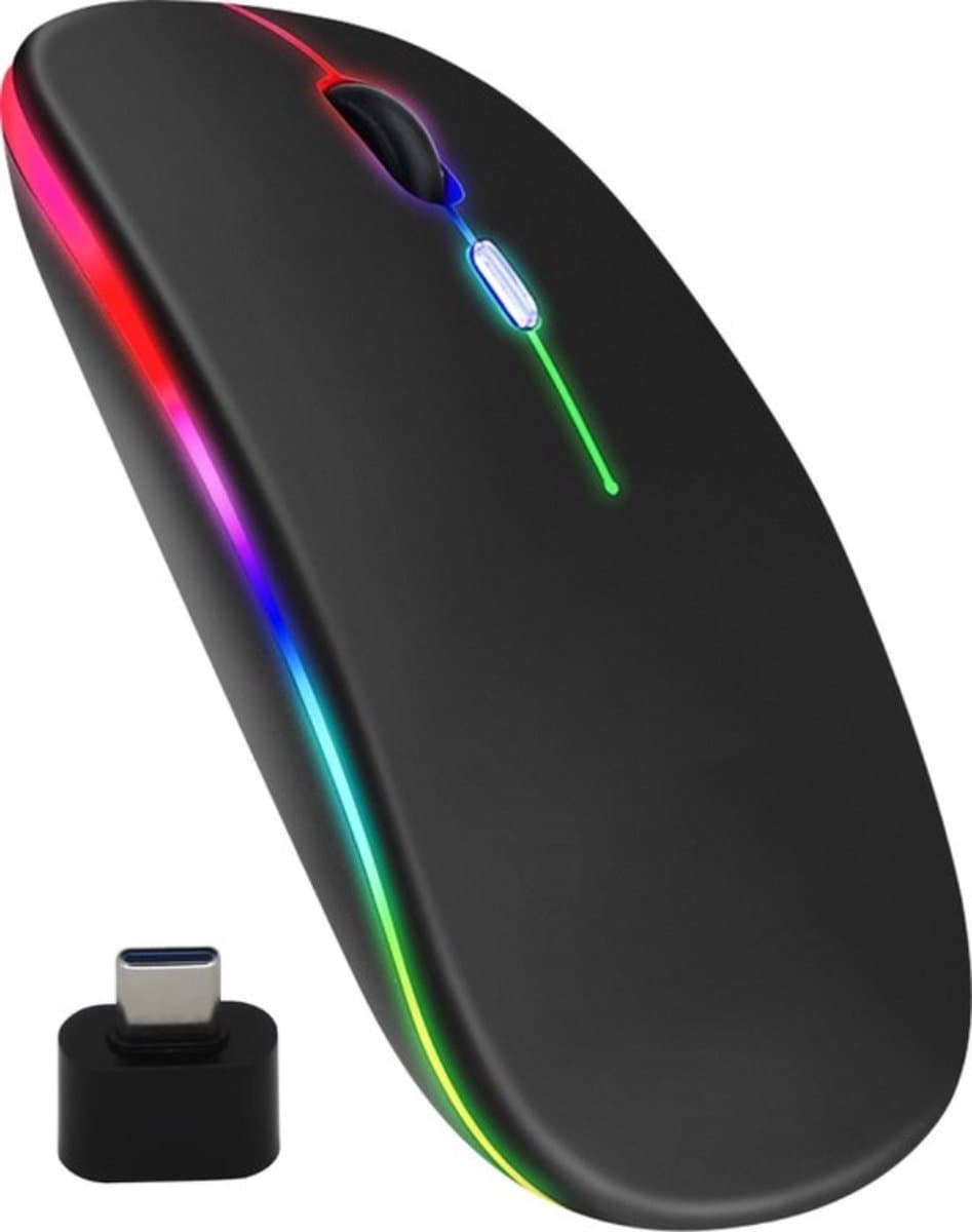 Draadloze LED Bluetooth Muis - Ergonomisch - RGB - Laptop en Gaming - Draadloos - Zwart - Met USB-C hub — afbeelding 1