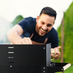 houtskoolbarbecue - met wielen - in hoogte verstelbaar rooster - windvanger — thumbnail 3