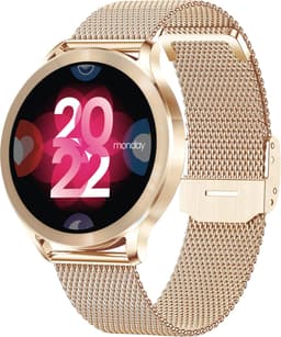 Xssive SW10 Smartwatch Dames - AMOLED - Hartslagmeter - Slimme Horloge - Rosé Goud met Milanese & Siliconen Bandje — thumbnail 1