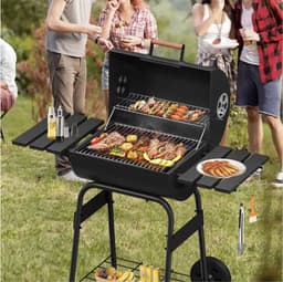 Houtskool BBQ - Smoker - Barbecues - Grill wagen met thermometer - Stevig - EU gecertificeerd - Zwart — thumbnail 3