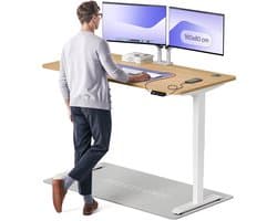 Desktronic HomePro Zit-sta Bureau Elektrisch In Hoogte Verstelbaar, 160x80cm Wit/Eiken, Stille Dubbele Motor, Hoogte 62-126cm