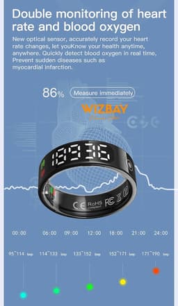 WizBay Premium Select® Smart Ring LED Dark Grey Zilver - Maat 12 - Hartslag Slaap Zuurstof - Gesture - Multi Sport Modi — thumbnail 5