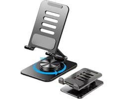 Mobiele telefoon houder - Opvouwbare telefoonhouder van roestvrij staal - 360° draaibare telefoonhouder - Draagbare telefoonhouder - Verstelbare hoogte - Antislip basis - Telefoonhouder voor desktop, kantoor, slaapkamer, reizen - Zwart