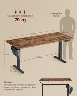 Bureau elektrisch in hoogte verstelbaar 180 x 80 cm — thumbnail 4