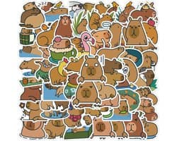 Capybara Stickers 50 Stuks | Dieren Stickers | | Grappige Stickers | Capybaras | Waterzwijn | Knaagdieren | Laptop Stickers | Stickers Kinderen en Volwassenen | Stickervellen | Plakstickers | Koffer Stickers | Stickers Bullet Journal en Planner