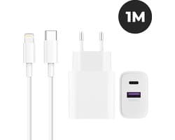 Apple Oplader met Kabel - Oplader voor Apple iPhone 14 / 13 / 12/ 11 / X Pro Max en Ultra – 20W Snellader – Adapter – 1M - WiseQ
