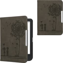 kwmobile ereader hoesje van kunstleer - geschikt voor Kobo Clara BW / Colour - Met magneetsluiting - In grijs Paardenbloemen Liefde design — thumbnail 1