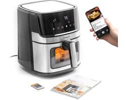 InnovaGoods® Olievrije friteuse 6,5L, airfryer 1700W, 100 recepten in EN, airfryer met 8 programma's, touchscreen, venster, timer en 360° airflow airfryer ideaal voor 4-6 personen