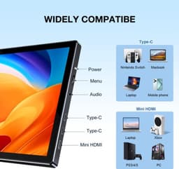 Draagbare Monitor 10,1 Inch Touchscreen - 1920x1200 Resolutie - IPS Paneel - USB-C En HDMI Aansluiting - Met Luidsprekers — thumbnail 3