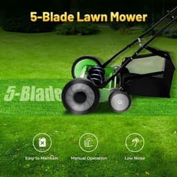 Handgrasmaaier – Handmaaier – Kooimesmaaier – Duwgrasmaaier – Gazonmaaier – 50,8 cm Maaibreedte – 9 Instelbare Maaihoogtes – 65-Mangaan Stalen Messen – Met Opvangzak – Groen — thumbnail 3