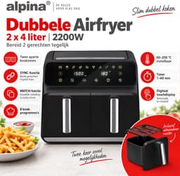 alpina Dubbele Airfryer XXL 8L - Dubbele Heteluchtfriteuse met 2 Manden - Air Fryer met 8 Bakprogramma's - Digitaal Display - Timer tot 60 Minuten - SYNC en MATCH modus - Zwart — thumbnail 2