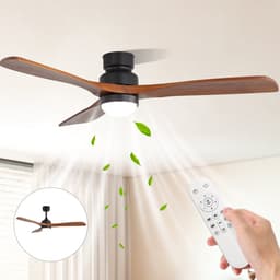 Plafondventilator Met Verlichting – 132 Cm – Zes Snelheden – Hout – Zwart – Ledlicht Met Geheugenfunctie — thumbnail 4