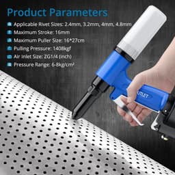 AUTOUTLET Pressure Air Blind Rivet Gun, Premium Heavy Rivet Gun Tool with 4 Nozzles, 0.3 cm, 0.3 cm, 0.6 cm - ShopVlot — thumbnail 3