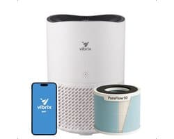 Vibrix PureFlow50 Luchtreiniger / Air Purifier – HEPA H13 + koolstoffilter – 350 m³/u – Voor kamers tot ca. 50 m² – Ionisator – App-bediening – Zeer stil met slaapstand – Luchtkwaliteitindicator