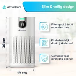 Luchtreiniger Wit HEPA 13 + Koolstoffilter - 24 Watt Vermogen - 98 m² Oppervlakte - Elektrisch - Voor Huisstof, Pollen En Geuren — thumbnail 4