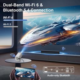 4K, Full HD, 1080p, draagbare projector met WiFi 6 en Bluetooth 5.4, autokeystone en handmatige scherpstelling, 180° draaibaar, compatibel met iOS/Android/HDMI/TV Stick/laptop/pc — thumbnail 4