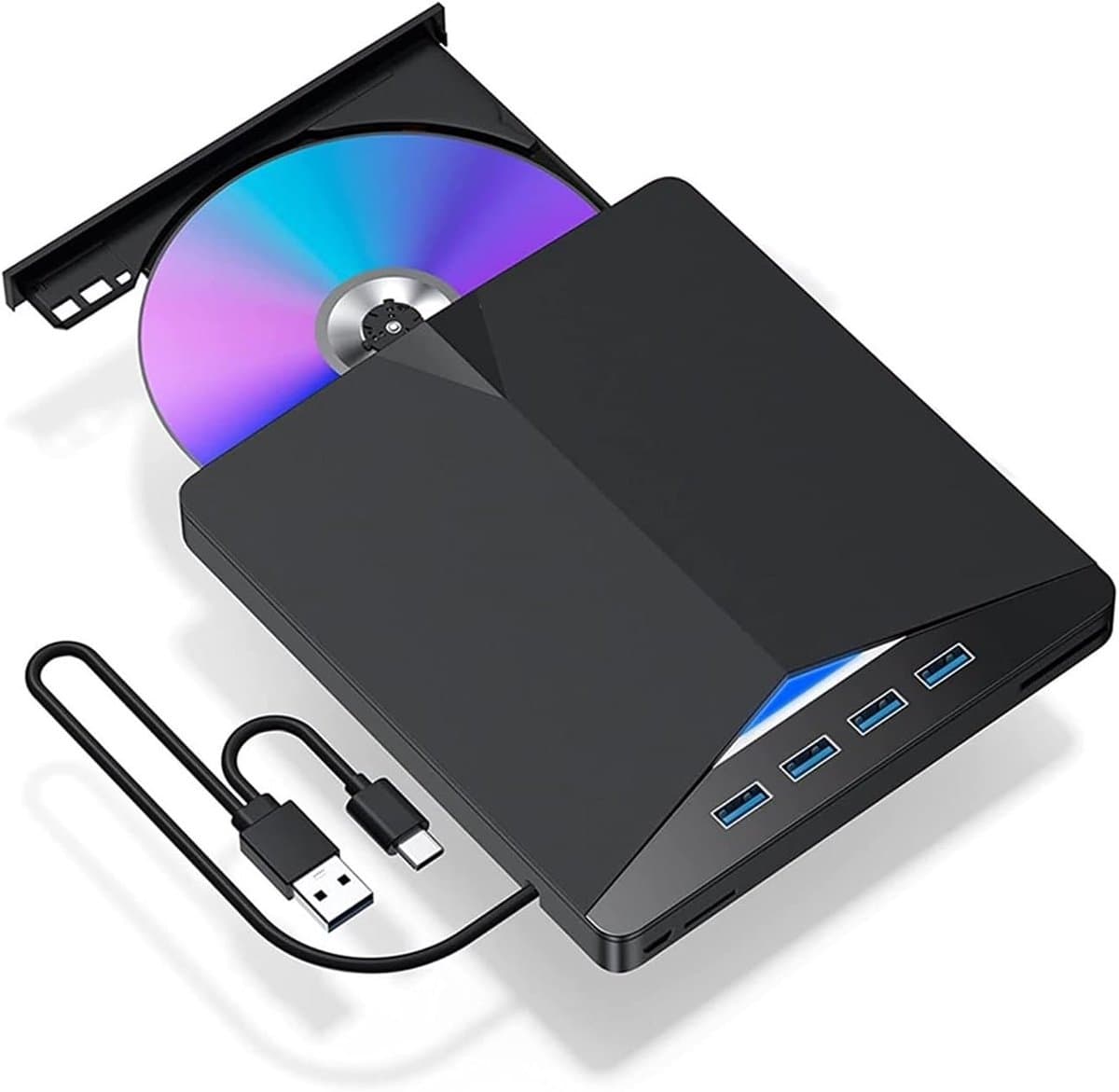 Externe Brander - Lezer Speler - Gegevens Archiveren - Dubbele USB-C - 7-in-1 - Zwart — afbeelding 1