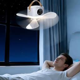 Ventilator met Lamp - Kampeer Ventilator - Buiten Gebruiken - Inclusief Afstandsbediening - 3 Snelheden - Wit — thumbnail 5