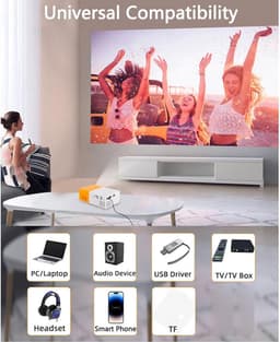 SnelShoppen - Mini LED Projector 1080P Full HD Draagbare Buitenfilm Projector met WiFi, Meerdere Poorten en EU Stekker voor Camping en Thuisgebruik — thumbnail 2