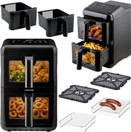 Dubbele Kamer Airfryer - Heteluchtfriteuse Verticaal - Grote Maaltijden Bereiden - Twee Manden Sync Finish - 116 liter - Zwart — thumbnail 1