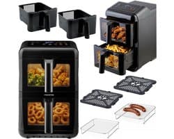 Dubbele Kamer Airfryer - Heteluchtfriteuse Verticaal - Grote Maaltijden Bereiden - Twee Manden Sync Finish - 116 liter - Zwart