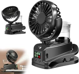 Mini USB-clipventilator, mini oplaadbare luchtbevochtiger met nevel, 4 windsnelheden, tafelventilator, mini draagbare ventilator voor thuis, bureau en kantoor (zwart). — thumbnail 1