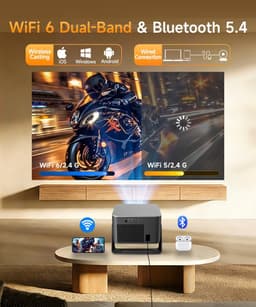 SnelShoppen - Mini-smart beamer 4K 1080P projector, draagbare wifi 6 bluetooth 5.4 autofocus, 12 W luidspreker, 180 graden draaibaar voor feest, campi — thumbnail 2