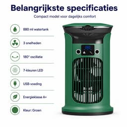 Mobiele airco - 4-in-1 Luchtkoeler - Mini airconditioner met 880ml watertank - Draagbare aircooler voor slaapkamer & kantoor - Energieklasse A+ - Groen — thumbnail 5