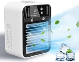 Tafelairconditioner – Mini Luchtkoeler – Draagbare Mini Airco – Vernevelende ventilator – 2 snelheidsstanden – Bevochtigings- en koelfunctie – Geschikt voor studentenkamers, slaapkamers en kantoren – Wit — thumbnail 1