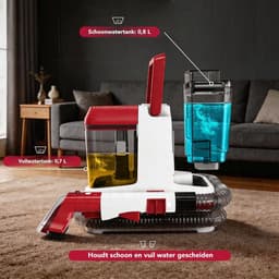 JCP® Vlekkenreiniger - Draagbare Wasstofzuiger - Dubbele Watertanks - Rood - 26cm x 25cm x 26cm — thumbnail 4