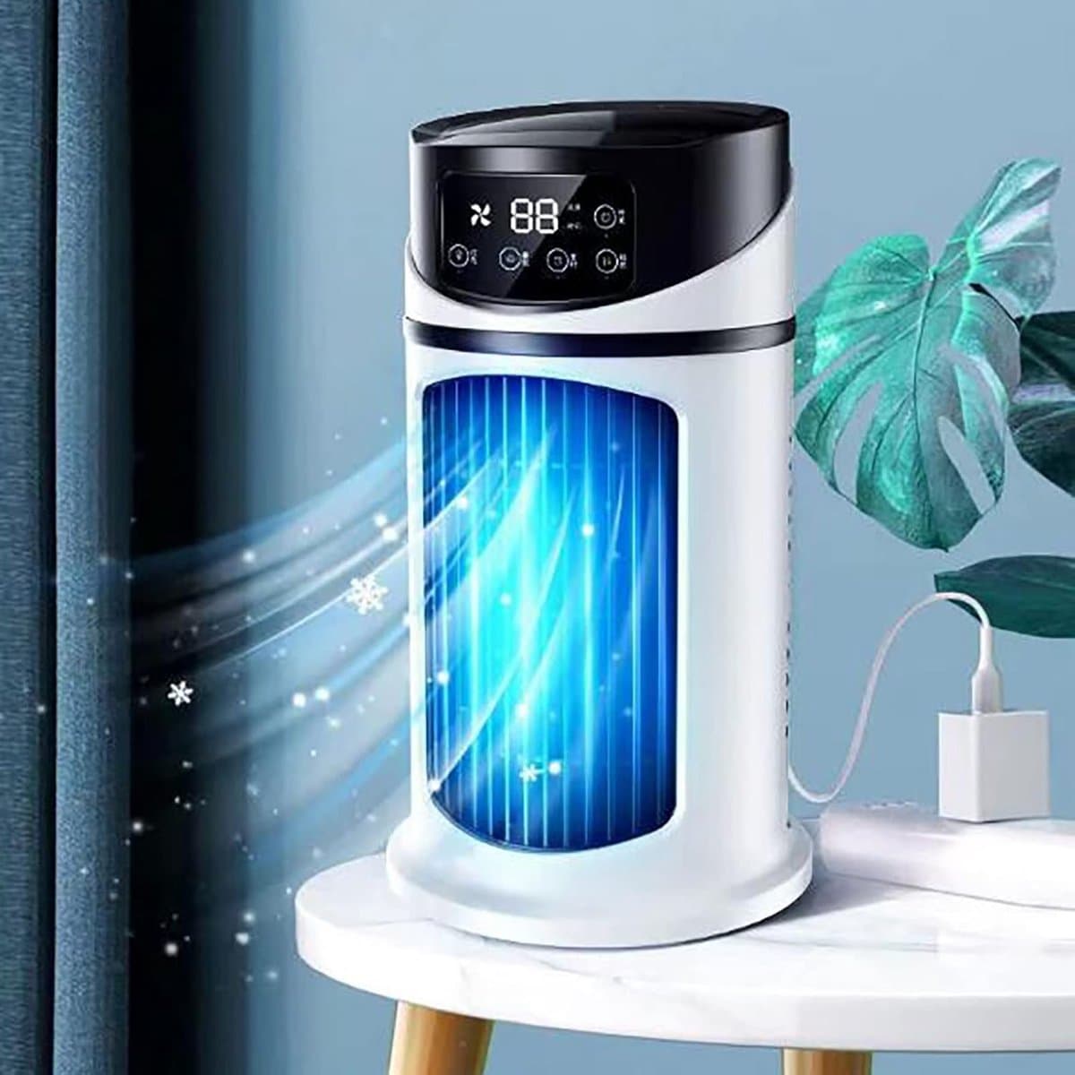 Draagbare ventilator met 5 ventilatorsnelheden, een vernevelingsfunctie met waterreservoir en een stil ontwerp, geschikt om te slapen, werken en studeren, en simuleert een natuurlijke wind. — afbeelding 1